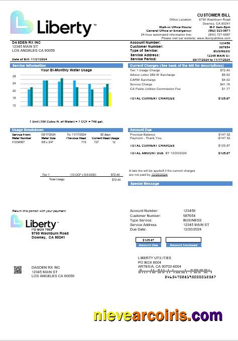 USA California Liberty Utilities business utility bill